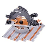 Evolution Power Tools R185CCSX Multi-Material Circular Saw and Track (Combination Pack), 1600 W, 230 V, 185 mm